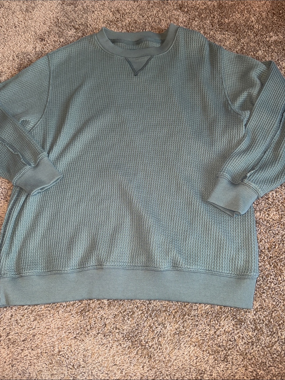 Aerie green waffleknit crewneck